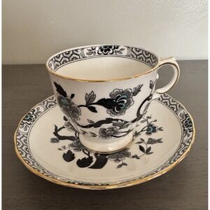 Vintage TUSCAN England Tea Cup & Saucer Asian Rose Oriental Tree Black Teal